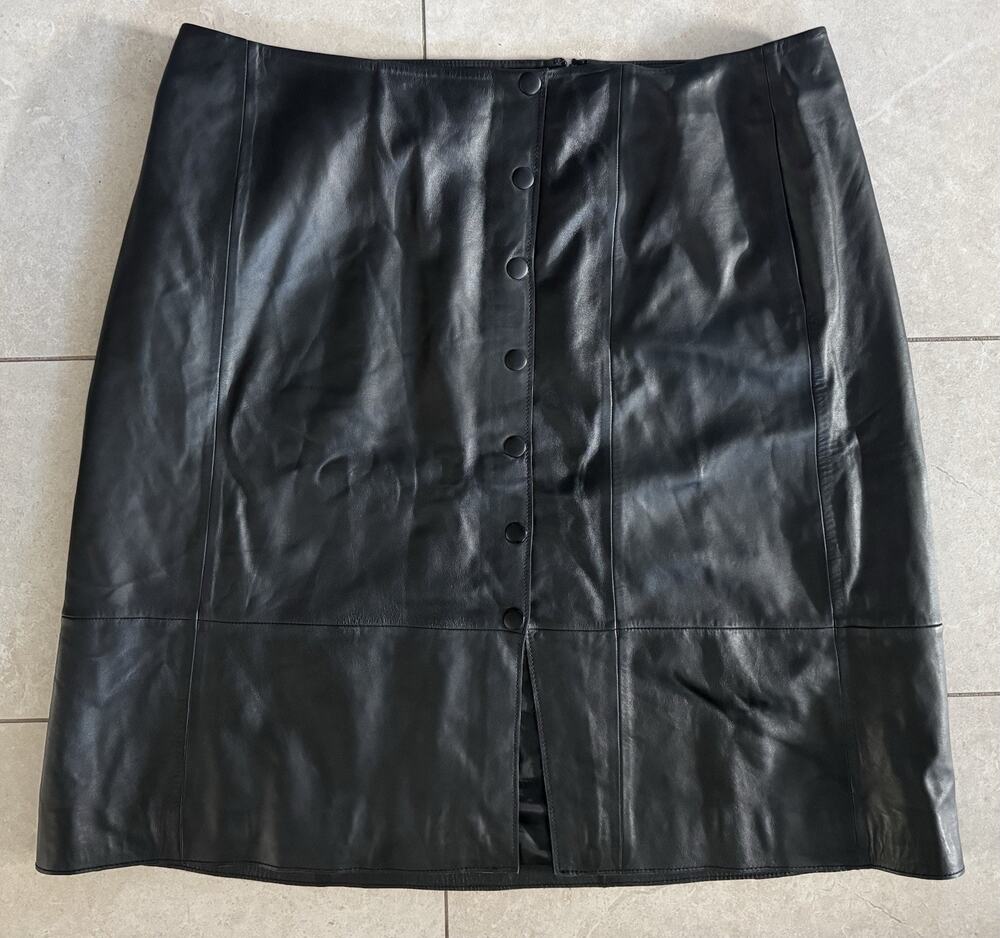 100% Leather A-Line Skirt Plus Size 18W Black Dark Feminine Sejour